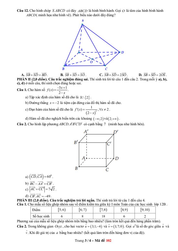 đề cuối kỳ 1 toán 12 năm 2024 – 2025 trường thpt núi thành – quảng nam 6