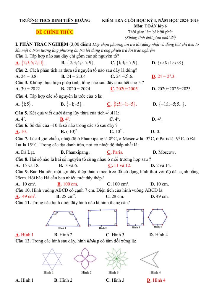 đề cuối kỳ 1 toán 6 năm 2024 – 2025 trường thcs đinh tiên hoàng – khánh hòa 4