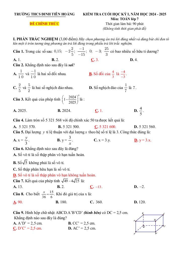 đề cuối kỳ 1 toán 7 năm 2024 – 2025 trường thcs đinh tiên hoàng – khánh hòa 3