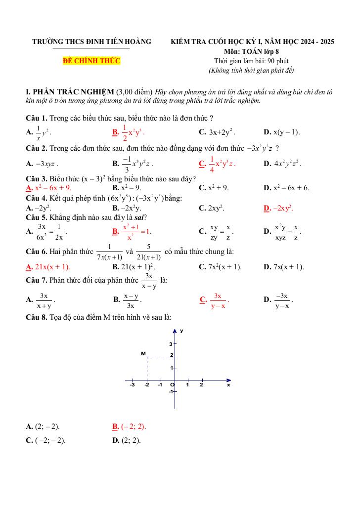 đề cuối kỳ 1 toán 8 năm 2024 – 2025 trường thcs đinh tiên hoàng – khánh hòa 3