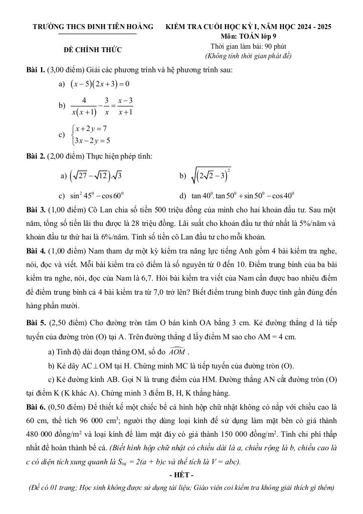 đề cuối kỳ 1 toán 9 năm 2024 – 2025 trường thcs đinh tiên hoàng – khánh hòa 4