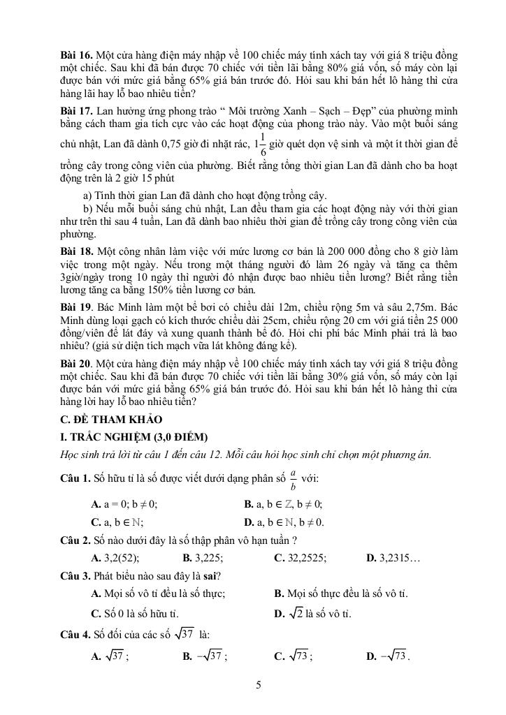 đề cương cuối học kì 1 toán 7 năm 2025 – 2026 trường thcs long toàn – tp hcm 4