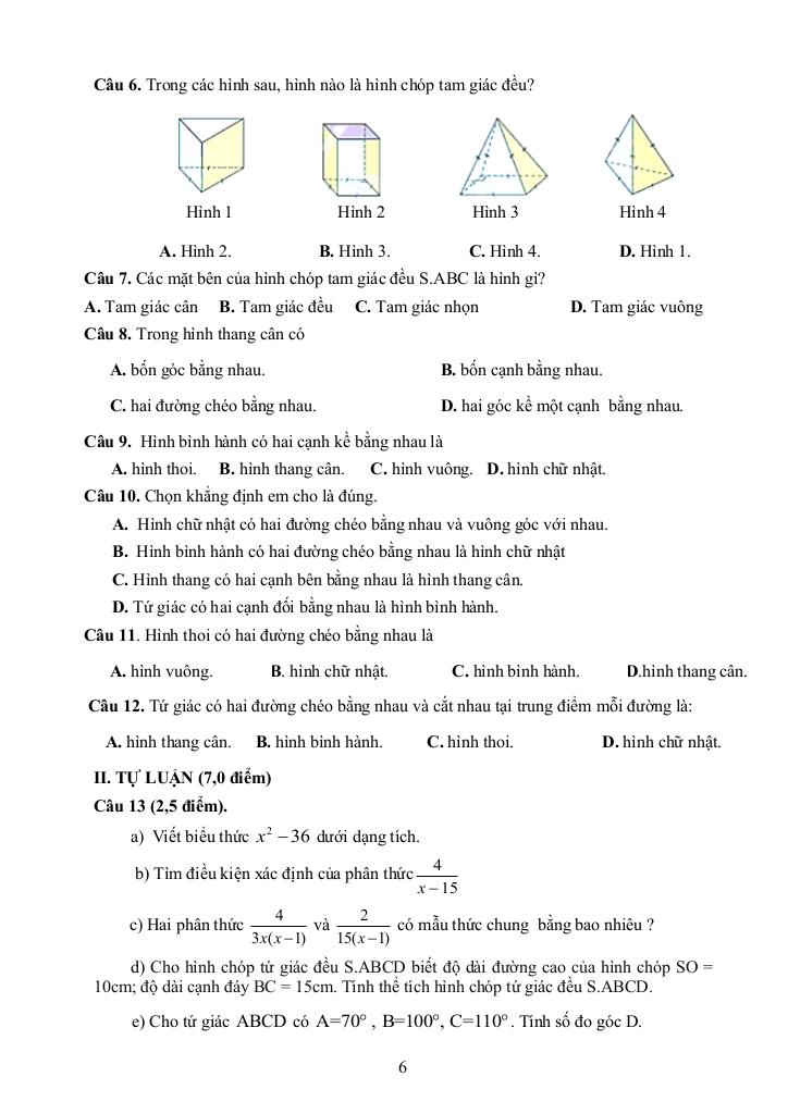 đề cương cuối học kì 1 toán 8 năm 2025 – 2026 trường thcs long toàn – tp hcm 5