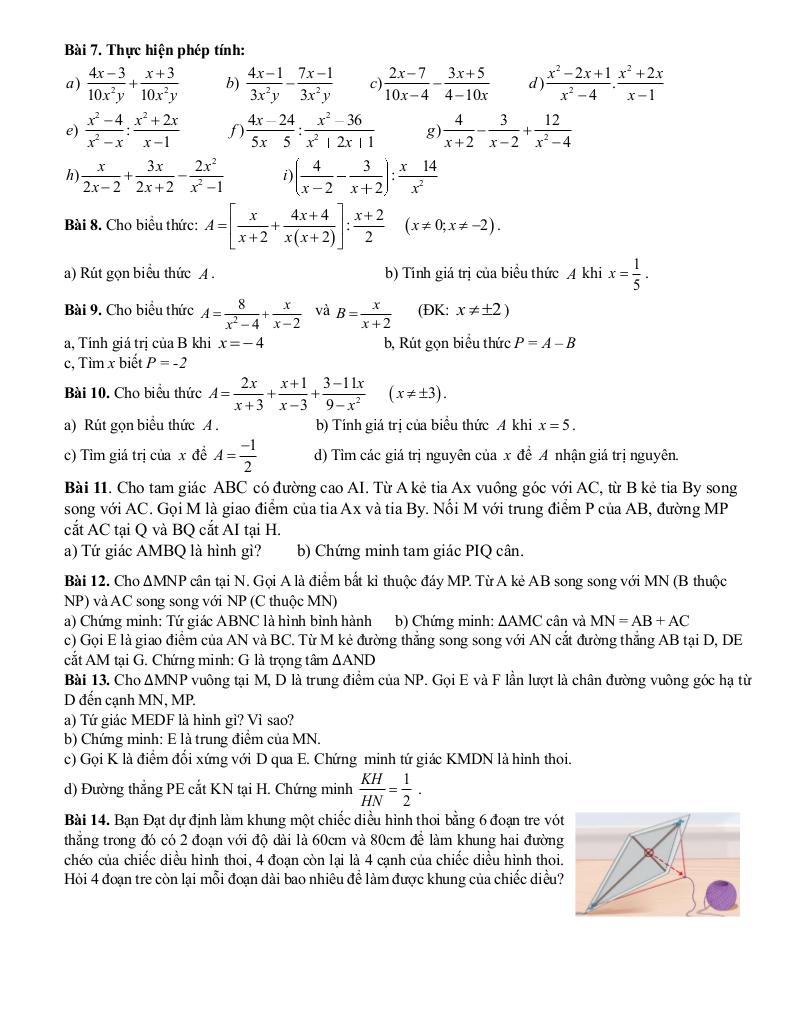 đề cương cuối học kì 1 toán 8 năm 2025 – 2026 trường thcs thanh am – hà nội 1