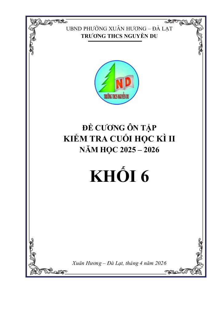 đề cương cuối học kì 2 toán 6 năm 2025 – 2026 trường thcs nguyễn du – lâm đồng - hình 1