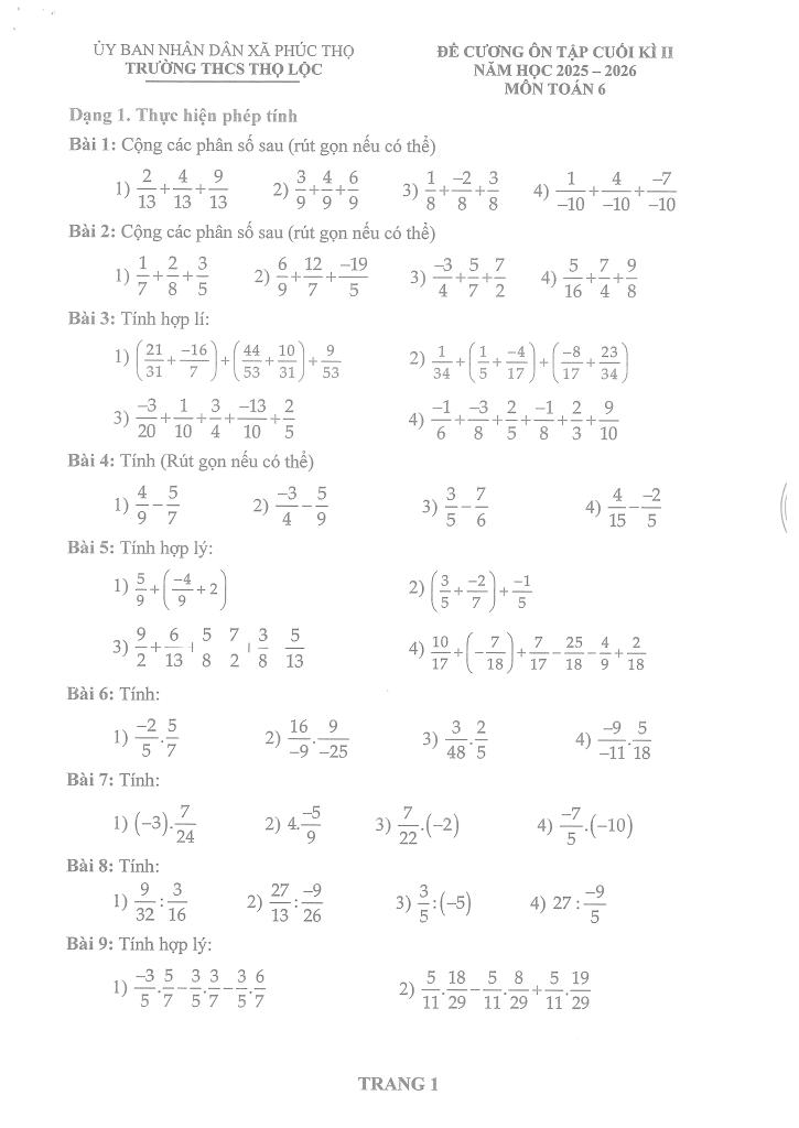 đề cương cuối học kì 2 toán 6 năm 2025 – 2026 trường thcs thọ lộc – hà nội - hình 1