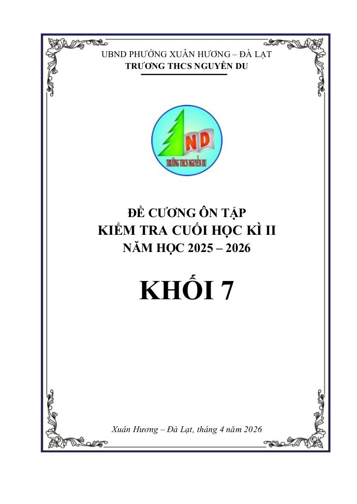 đề cương cuối học kì 2 toán 7 năm 2025 – 2026 trường thcs nguyễn du – lâm đồng - hình 1