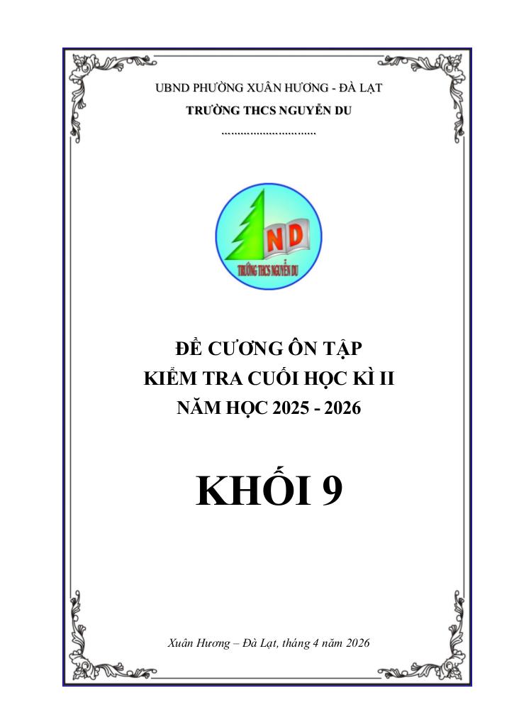 đề cương cuối học kì 2 toán 9 năm 2025 – 2026 trường thcs nguyễn du – lâm đồng - hình 1