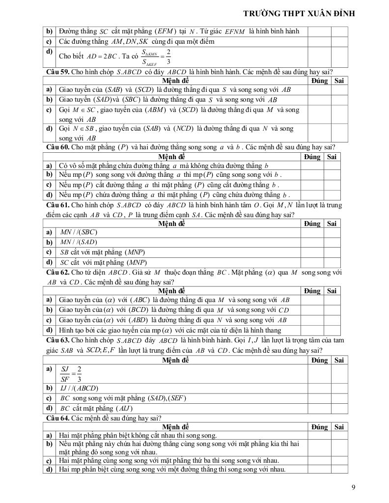 đề cương cuối học kỳ 1 toán 11 năm 2024 – 2025 trường thpt xuân đỉnh – hà nội 8
