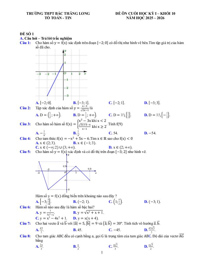 đề cương cuối kì 1 toán 10 năm 2025 – 2026 trường thpt bắc thăng long – hà nội 0