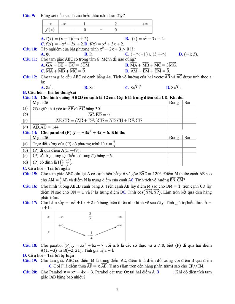 đề cương cuối kì 1 toán 10 năm 2025 – 2026 trường thpt bắc thăng long – hà nội 1