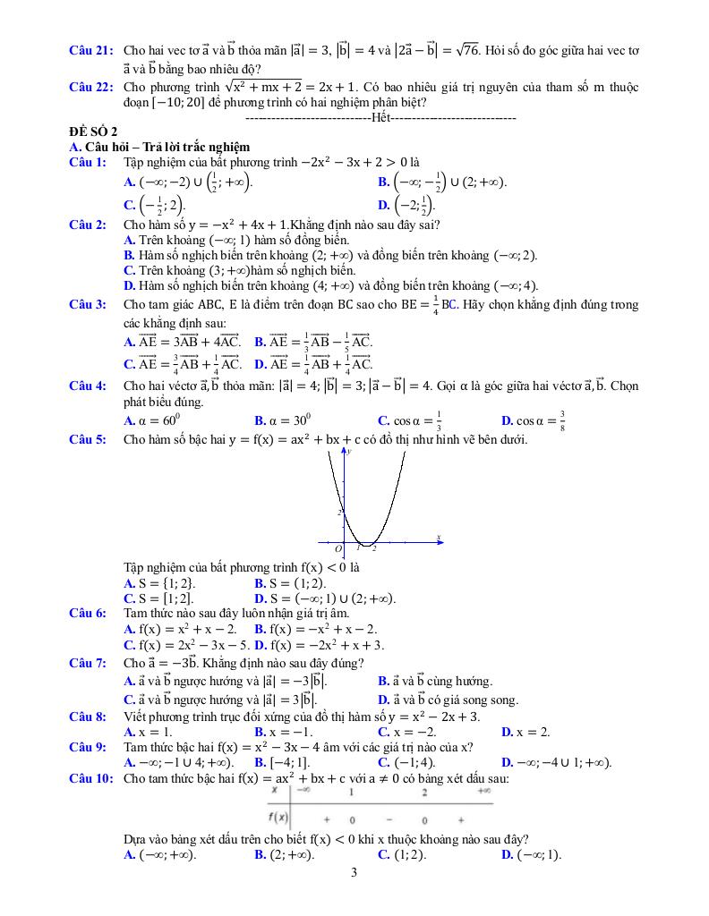 đề cương cuối kì 1 toán 10 năm 2025 – 2026 trường thpt bắc thăng long – hà nội 2