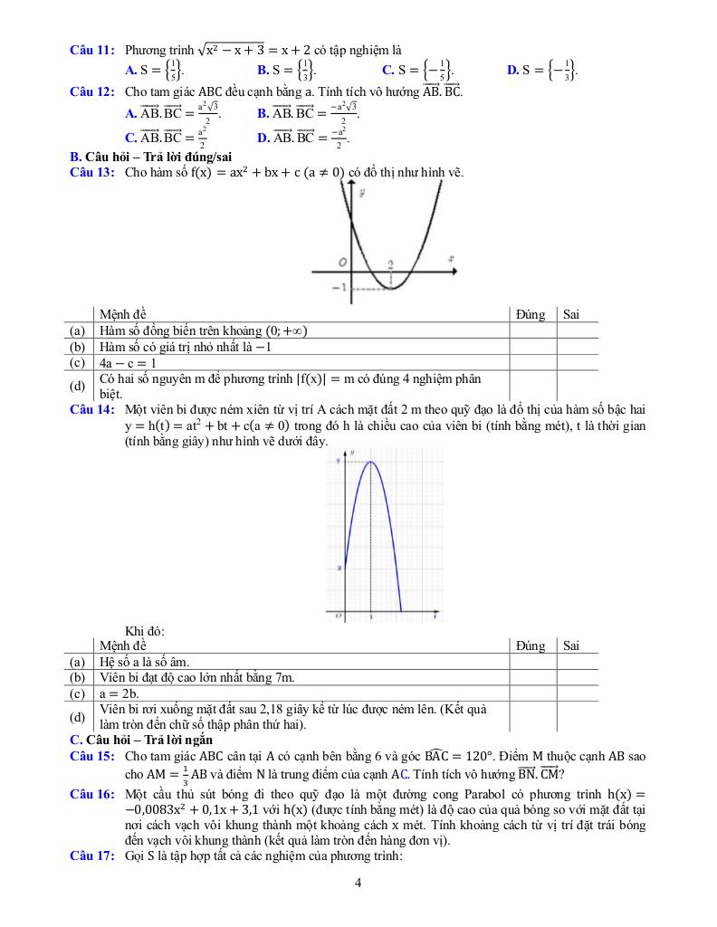 đề cương cuối kì 1 toán 10 năm 2025 – 2026 trường thpt bắc thăng long – hà nội 3
