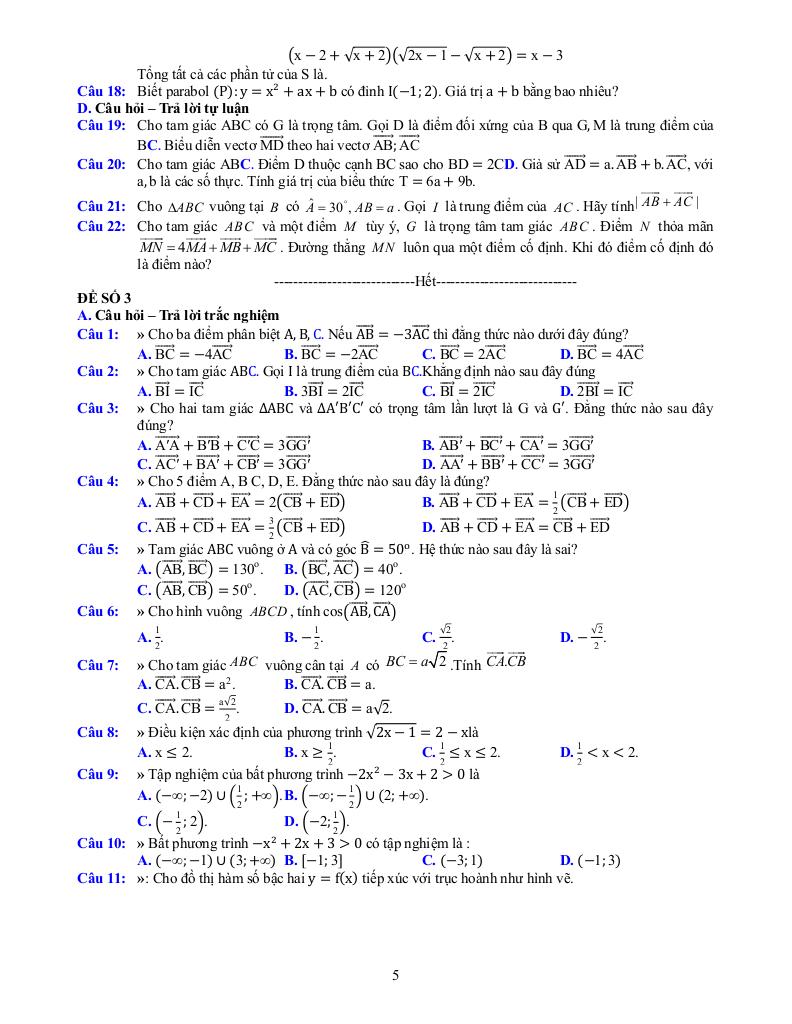 đề cương cuối kì 1 toán 10 năm 2025 – 2026 trường thpt bắc thăng long – hà nội 4