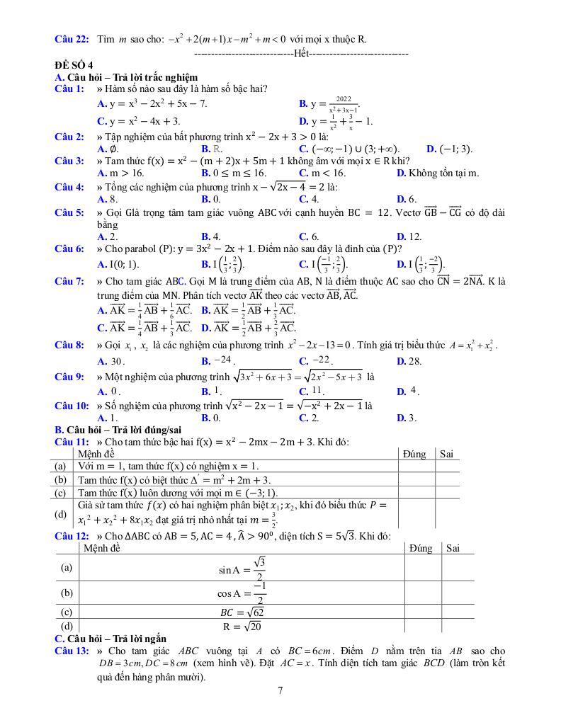 đề cương cuối kì 1 toán 10 năm 2025 – 2026 trường thpt bắc thăng long – hà nội 6