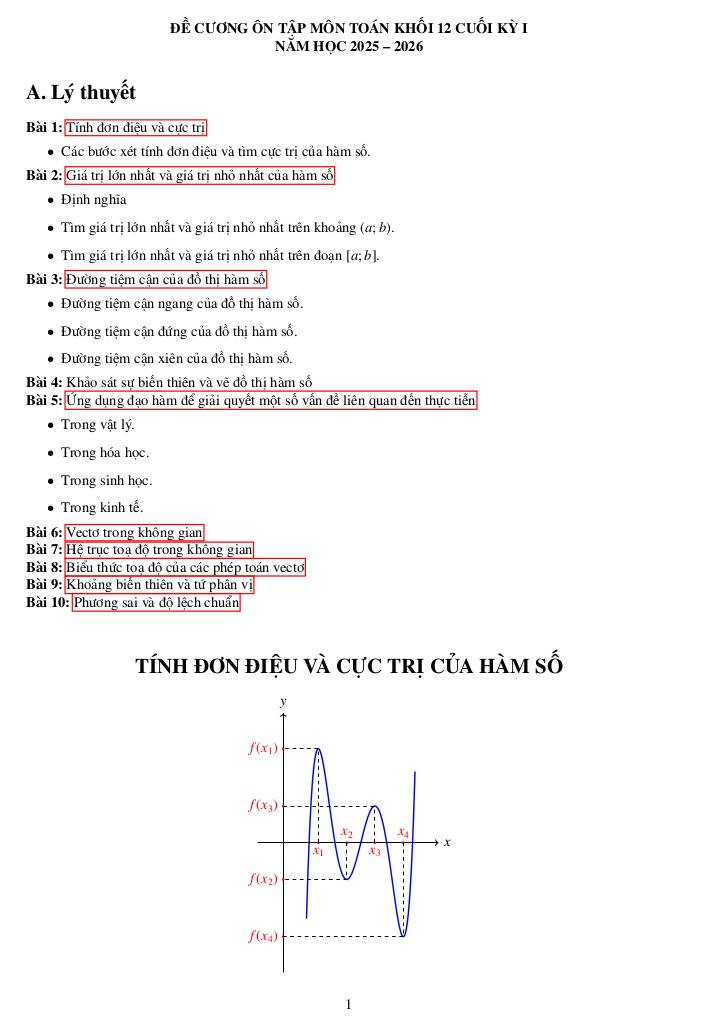đề cương cuối kỳ 1 toán 12 năm 2025 – 2026 trường thpt đức trọng – lâm đồng - hình 1