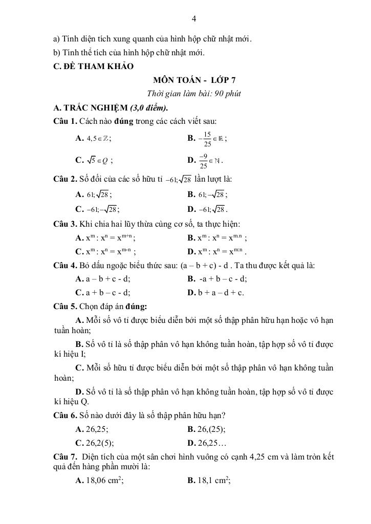 đề cương giữa học kì 1 toán 7 năm 2025 – 2026 trường thcs long toàn – tp hcm 3