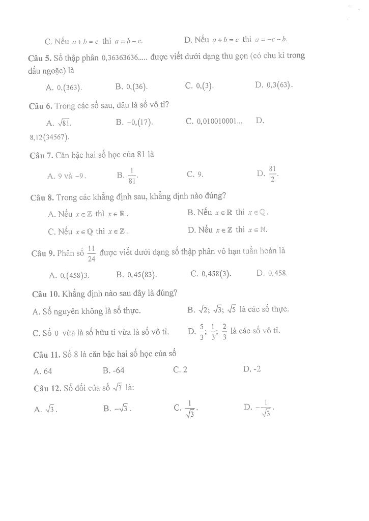 đề cương giữa học kì 1 toán 7 năm 2025 – 2026 trường thcs thọ lộc – hà nội 1