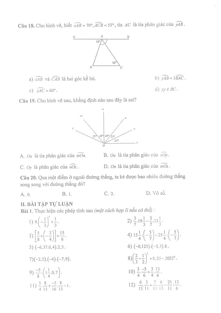 đề cương giữa học kì 1 toán 7 năm 2025 – 2026 trường thcs thọ lộc – hà nội 3