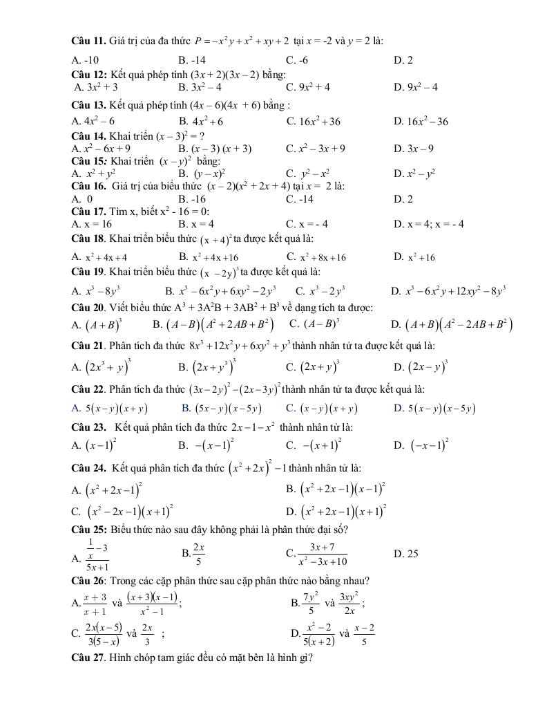 đề cương giữa học kì 1 toán 8 năm 2025 – 2026 trường thcs lĩnh nam – hà nội 1