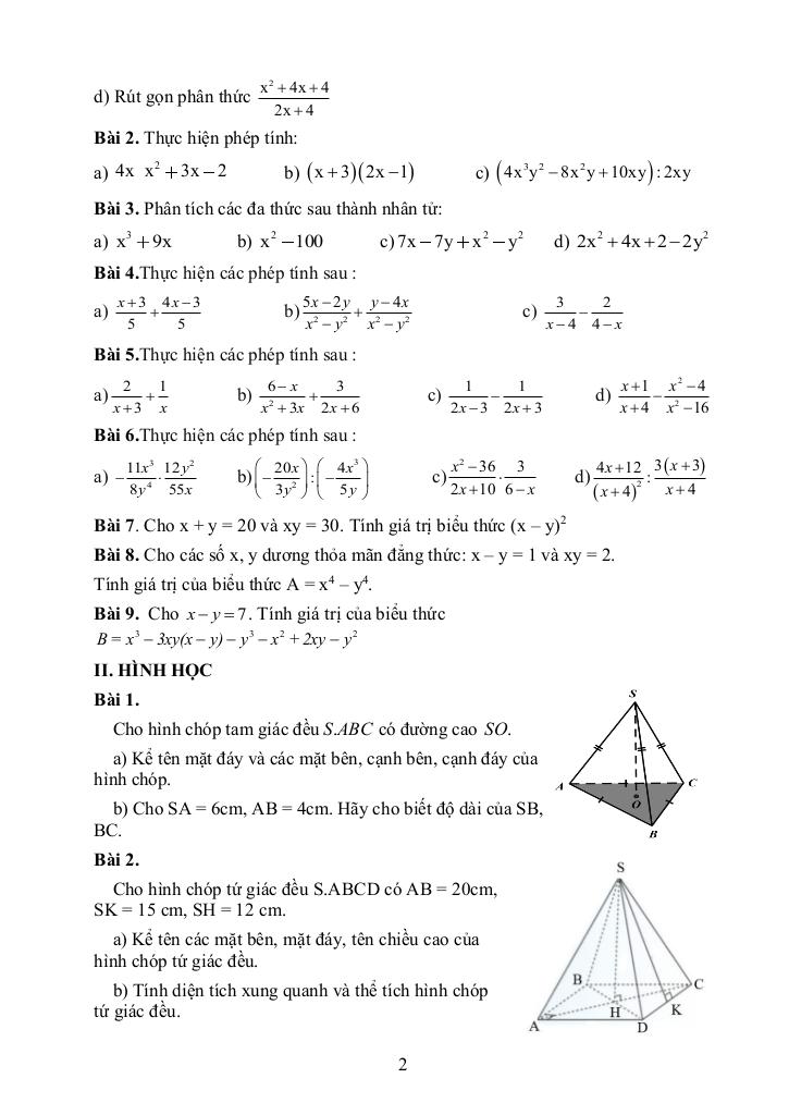 đề cương giữa học kì 1 toán 8 năm 2025 – 2026 trường thcs long toàn – tp hcm 1