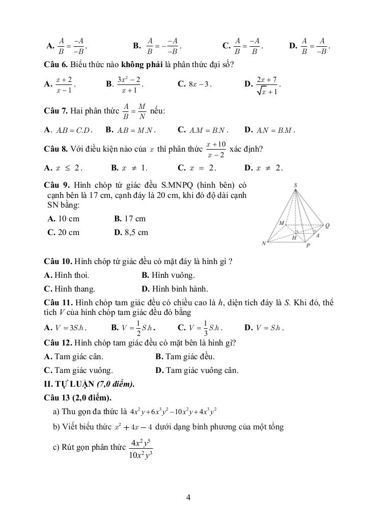 đề cương giữa học kì 1 toán 8 năm 2025 – 2026 trường thcs long toàn – tp hcm 3