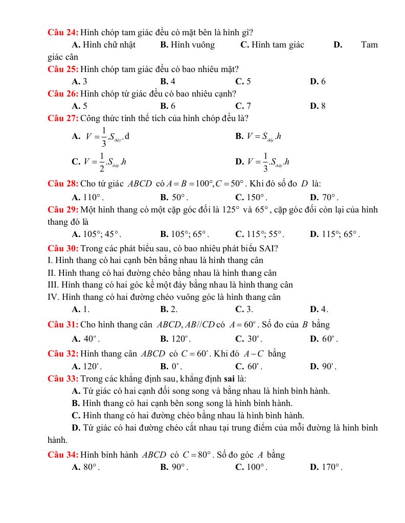 đề cương giữa học kì 1 toán 8 năm 2025 – 2026 trường thcs mai động – hà nội 2