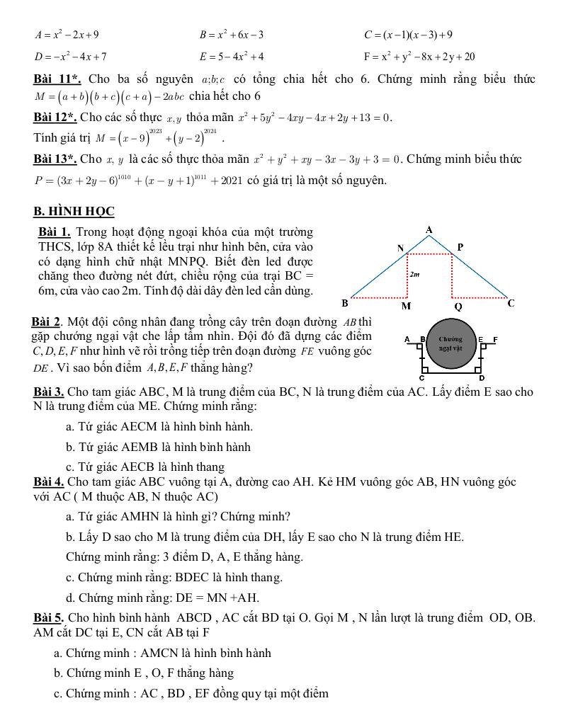 đề cương giữa học kì 1 toán 8 năm 2025 – 2026 trường thcs thăng long – hà nội 2