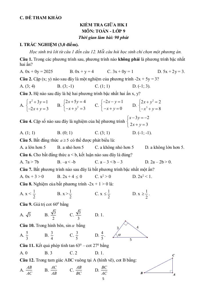 đề cương giữa học kì 1 toán 9 năm 2025 – 2026 trường thcs long toàn – tp hcm 4