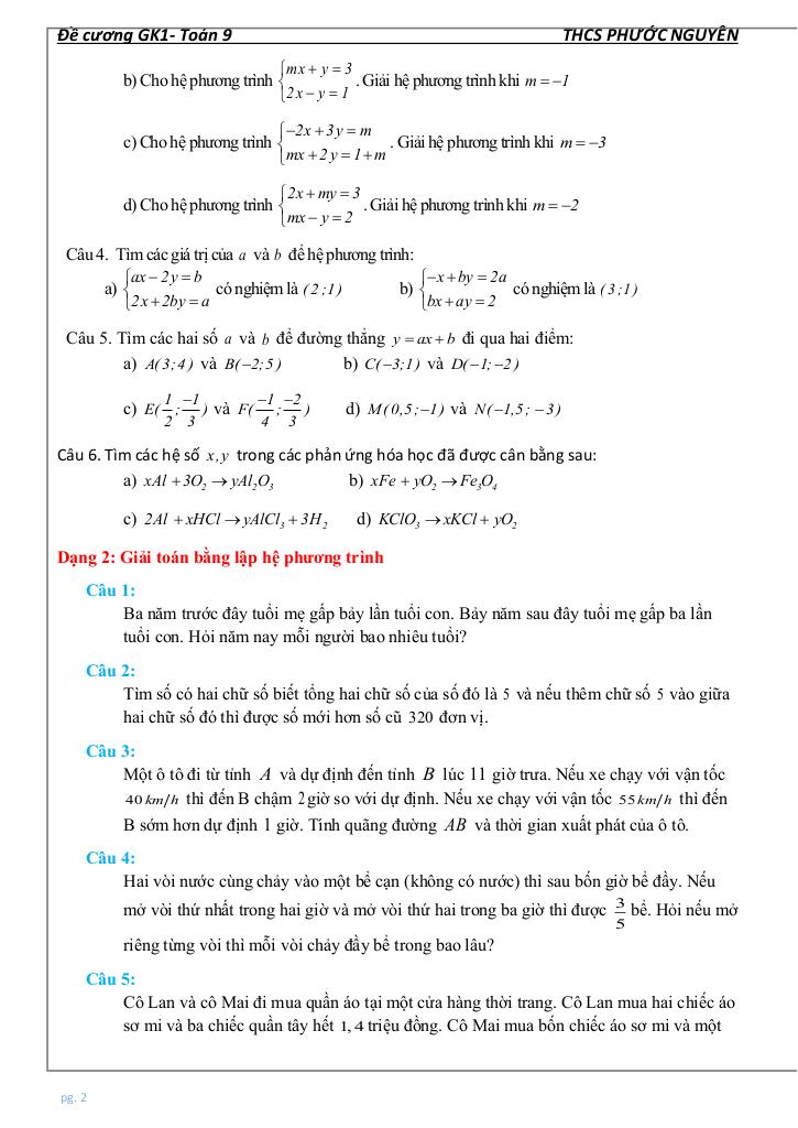 đề cương giữa học kì 1 toán 9 năm 2025 – 2026 trường thcs phước nguyên – tp hcm 1