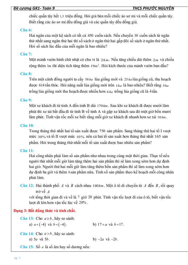 đề cương giữa học kì 1 toán 9 năm 2025 – 2026 trường thcs phước nguyên – tp hcm 2