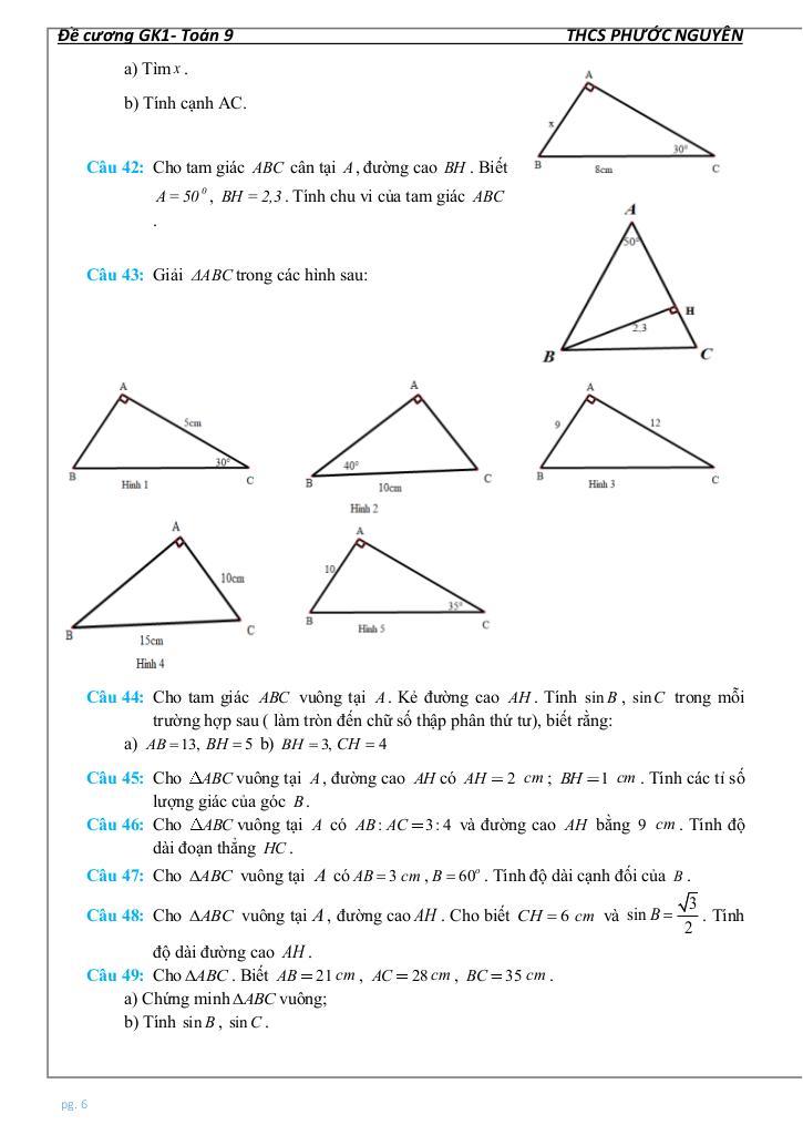 đề cương giữa học kì 1 toán 9 năm 2025 – 2026 trường thcs phước nguyên – tp hcm 5