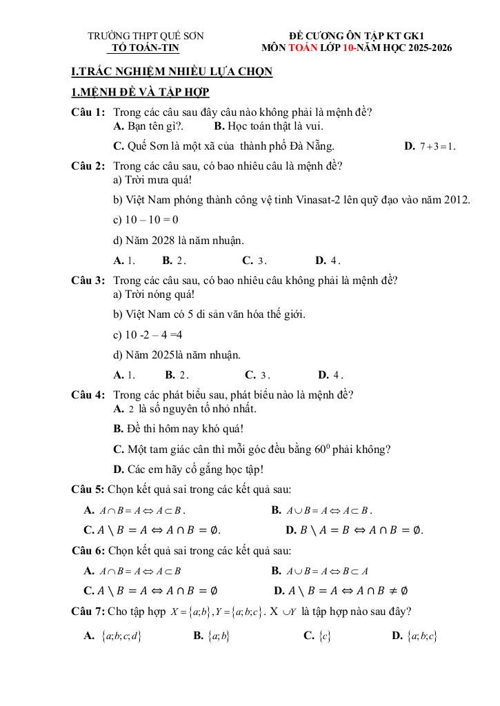 đề cương giữa kì 1 toán 10 năm 2025 – 2026 trường thpt quế sơn – đà nẵng 3