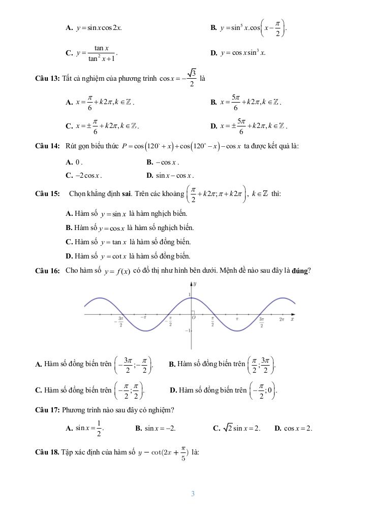 đề cương giữa kì 1 toán 11 năm 2025 – 2026 trường thpt bùi hữu nghĩa – cần thơ 2