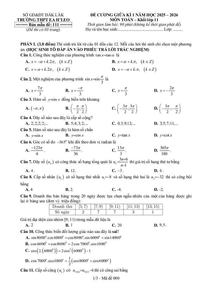 đề cương giữa kì 1 toán 11 năm 2025 – 2026 trường thpt ea h’leo – đắk lắk 0
