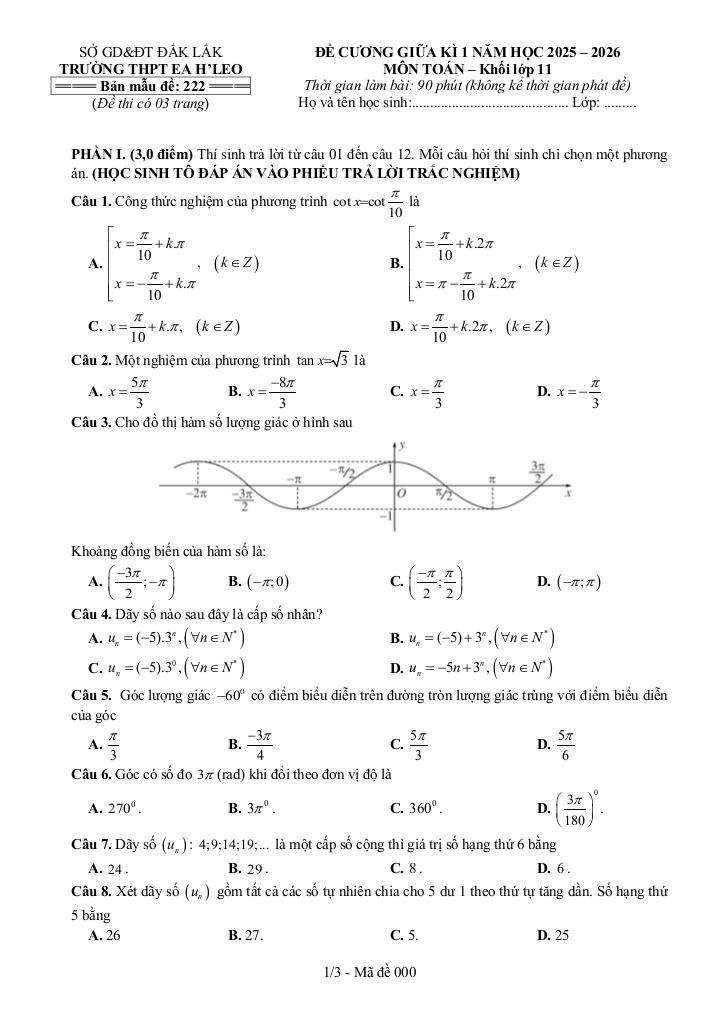 đề cương giữa kì 1 toán 11 năm 2025 – 2026 trường thpt ea h’leo – đắk lắk 3