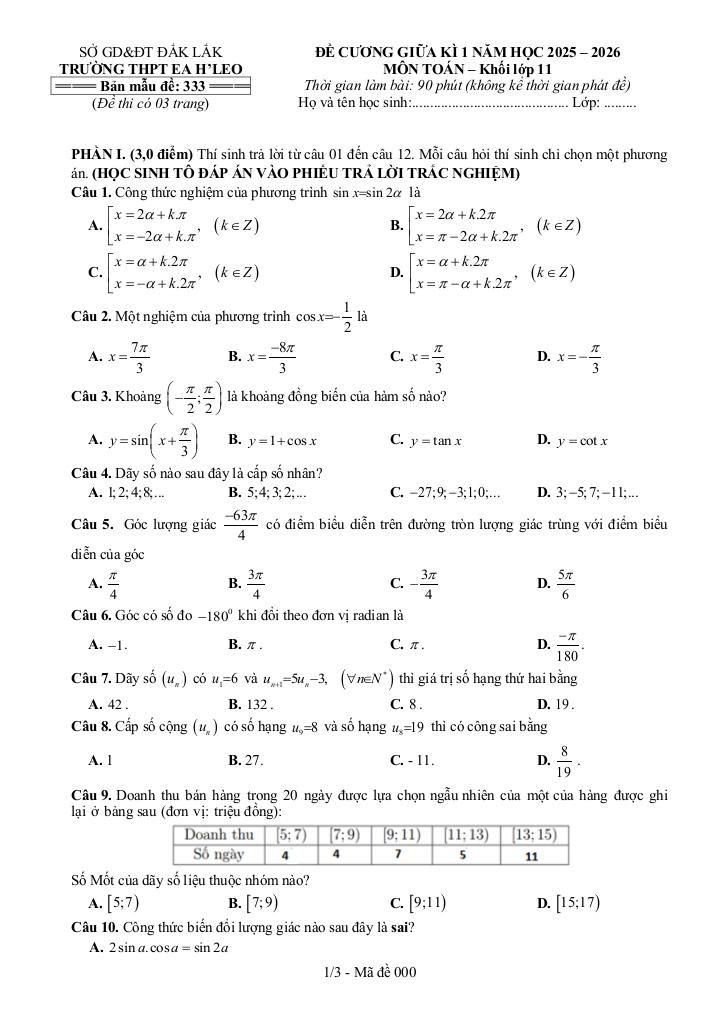 đề cương giữa kì 1 toán 11 năm 2025 – 2026 trường thpt ea h’leo – đắk lắk 6