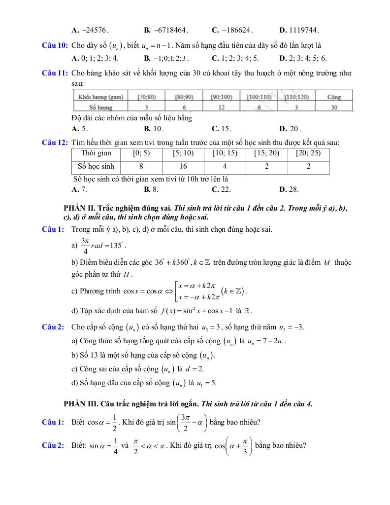 đề cương giữa kì 1 toán 11 năm 2025 – 2026 trường thpt hướng hóa – quảng trị 6
