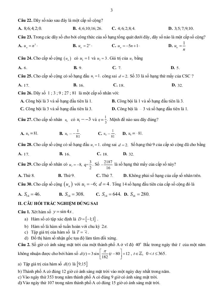 đề cương giữa kì 1 toán 11 năm 2025 – 2026 trường thpt quế sơn – đà nẵng 4