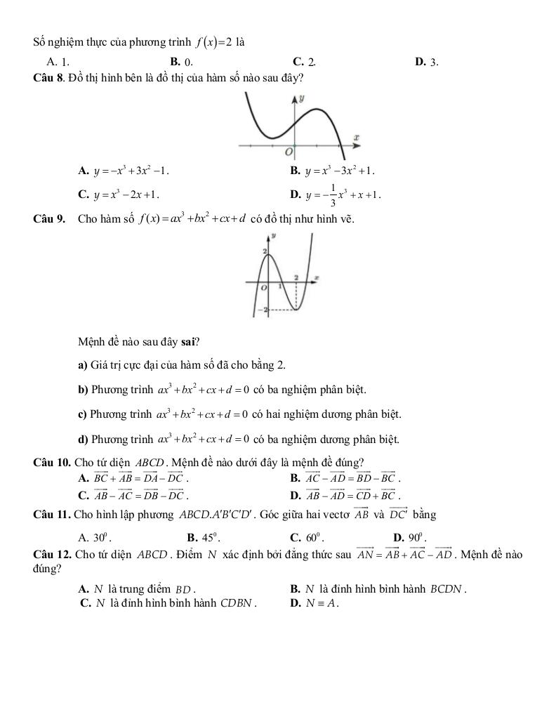 đề cương giữa kì 1 toán 12 năm 2025 – 2026 trường thpt bắc thăng long – hà nội 2
