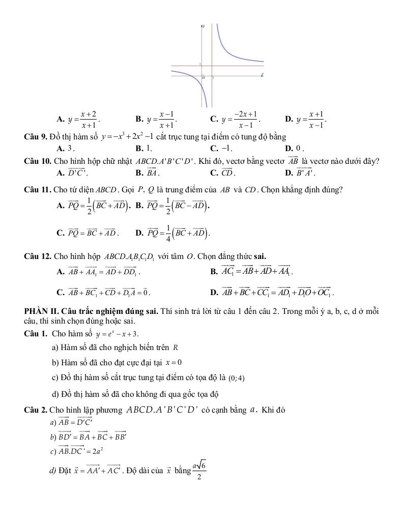 đề cương giữa kì 1 toán 12 năm 2025 – 2026 trường thpt bắc thăng long – hà nội 6