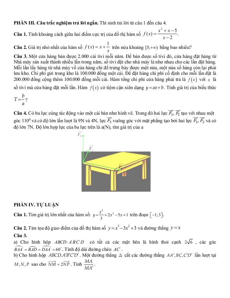 đề cương giữa kì 1 toán 12 năm 2025 – 2026 trường thpt bắc thăng long – hà nội 7