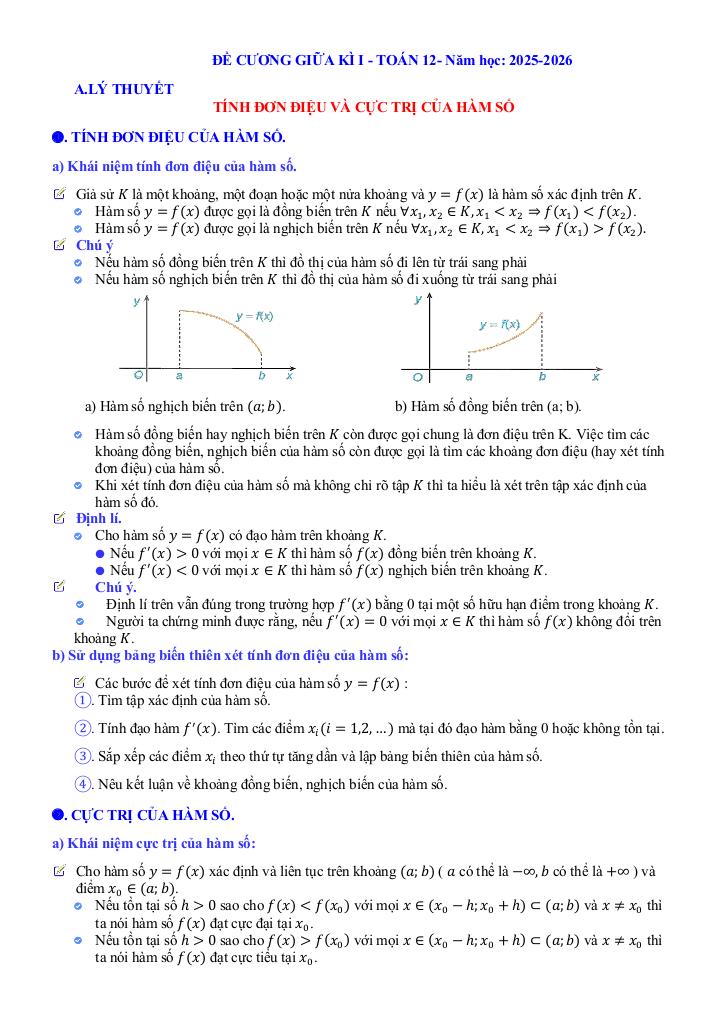 đề cương giữa kì 1 toán 12 năm 2025 – 2026 trường thpt đức trọng – lâm đồng 0