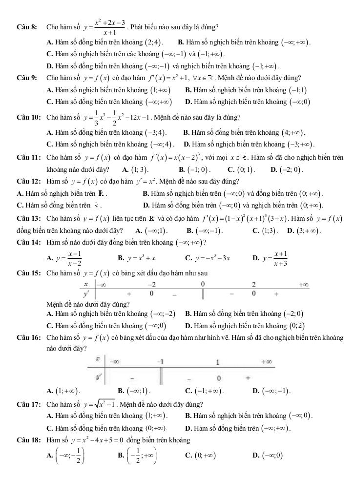 đề cương giữa kì 1 toán 12 năm 2025 – 2026 trường thpt xuân phương – hà nội 1