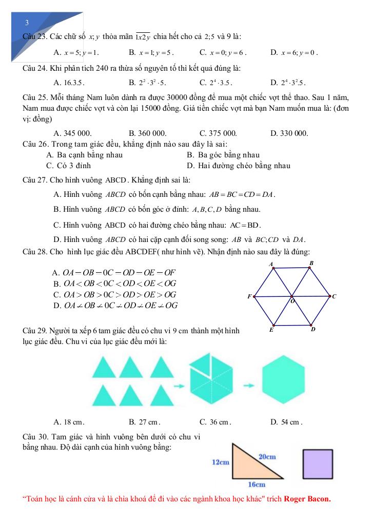 đề cương giữa kì 1 toán 6 năm 2025 – 2026 trường pt thực hành sư phạm – đồng nai 2