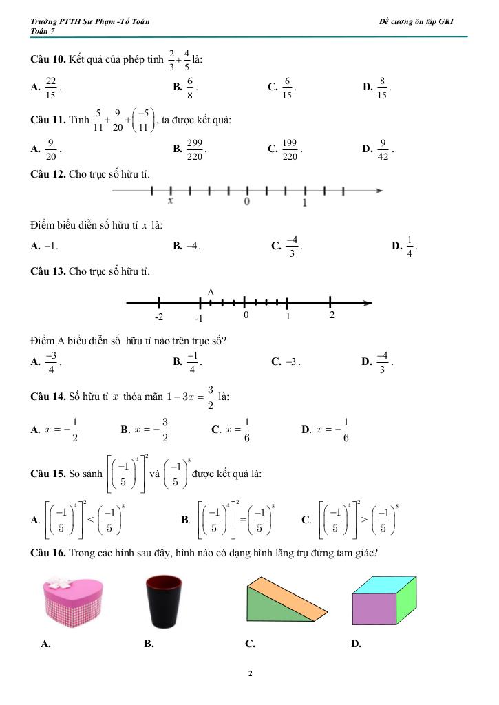 đề cương giữa kì 1 toán 7 năm 2025 – 2026 trường pt thực hành sư phạm – đồng nai 1