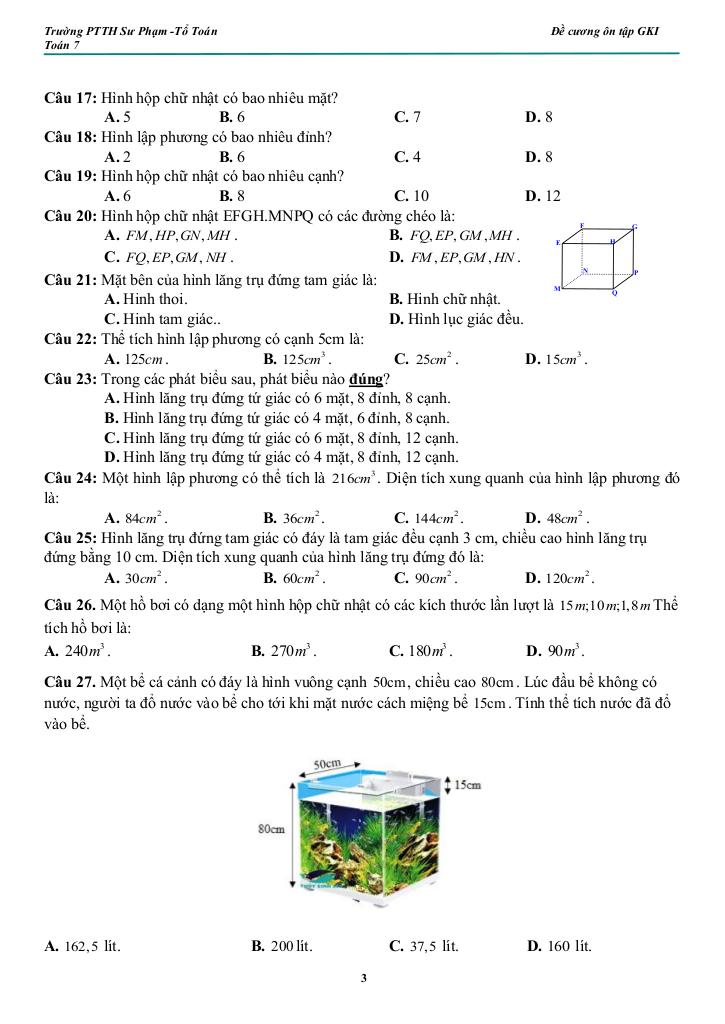 đề cương giữa kì 1 toán 7 năm 2025 – 2026 trường pt thực hành sư phạm – đồng nai 2