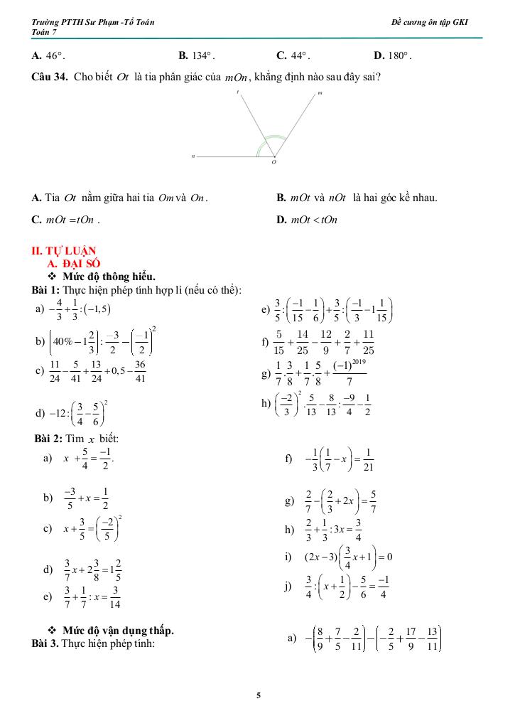 đề cương giữa kì 1 toán 7 năm 2025 – 2026 trường pt thực hành sư phạm – đồng nai 4