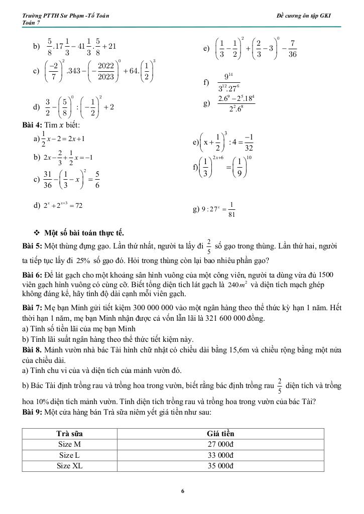 đề cương giữa kì 1 toán 7 năm 2025 – 2026 trường pt thực hành sư phạm – đồng nai 5