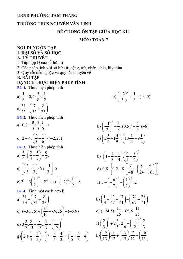 đề cương giữa kì 1 toán 7 năm 2025 – 2026 trường thcs nguyễn văn linh – tp hcm 0